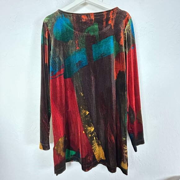 Chico's Womens Long Sleeve Abstract Tunic Top 2 Multicolor Long Sleeve Stretch - Picture 2 of 10